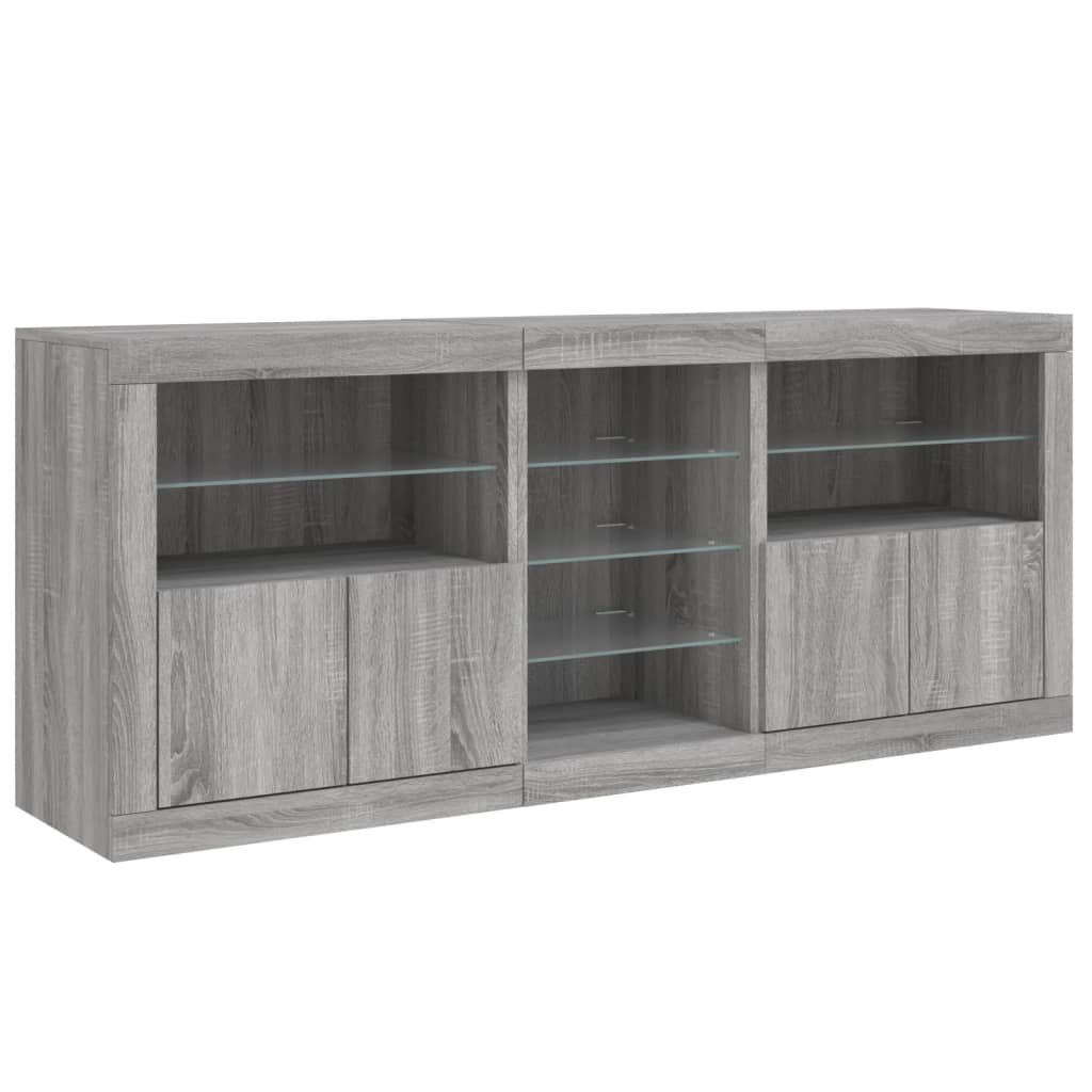 Servantă cu lumini LED, gri sonoma, 162x37x67 cm GartenMobel Dekor