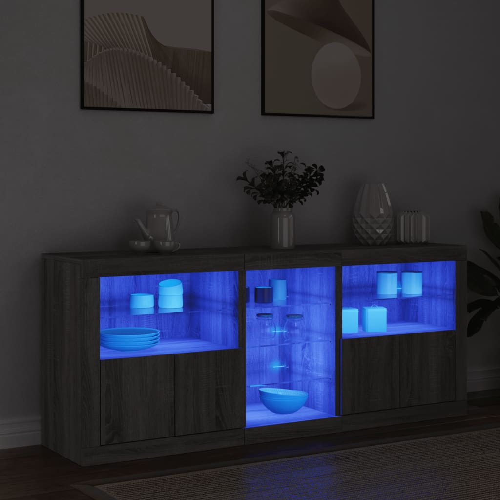 Servantă cu lumini LED, gri sonoma, 162x37x67 cm GartenMobel Dekor