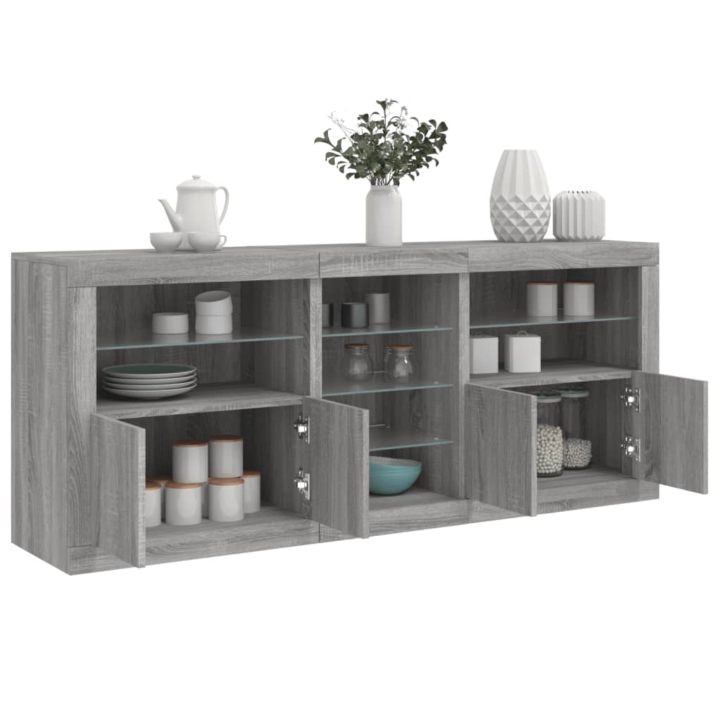 Servantă cu lumini LED, gri sonoma, 181,5x37x67 cm GartenMobel Dekor