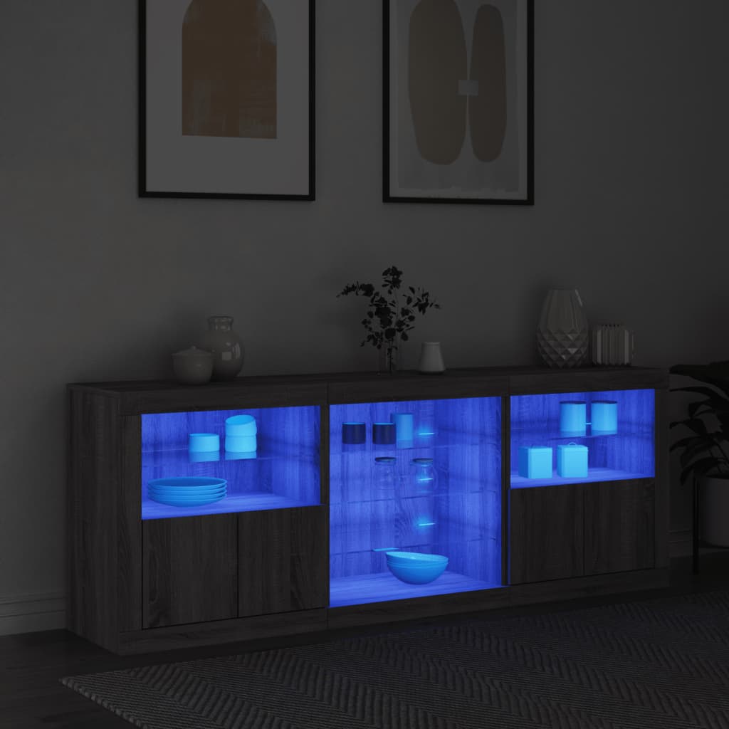 Servantă cu lumini LED, gri sonoma, 181,5x37x67 cm GartenMobel Dekor