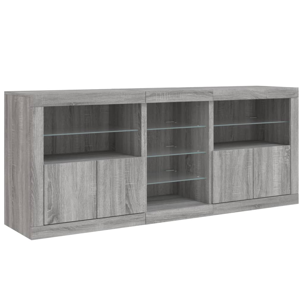 Servantă cu lumini LED, gri sonoma, 181,5x37x67 cm GartenMobel Dekor