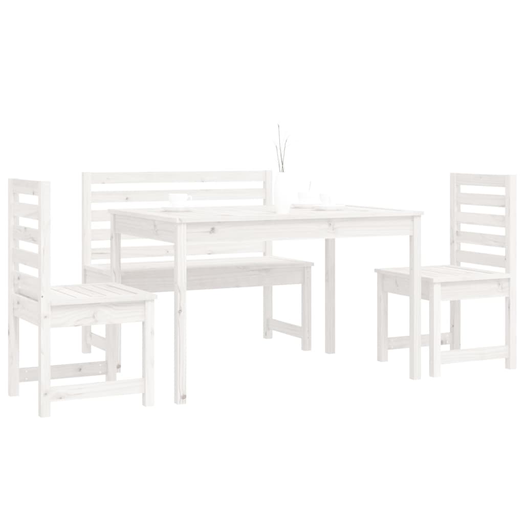 Set de dining pentru grădină, 4 piese, alb, lemn masiv de pin GartenMobel Dekor