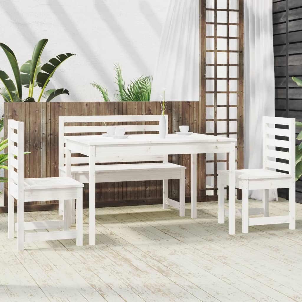 Set de dining pentru grădină, 4 piese, alb, lemn masiv de pin GartenMobel Dekor