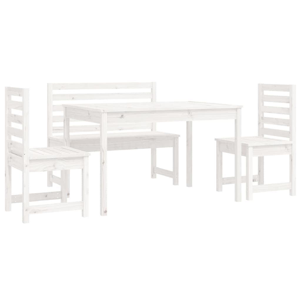 Set de dining pentru grădină, 4 piese, alb, lemn masiv de pin GartenMobel Dekor