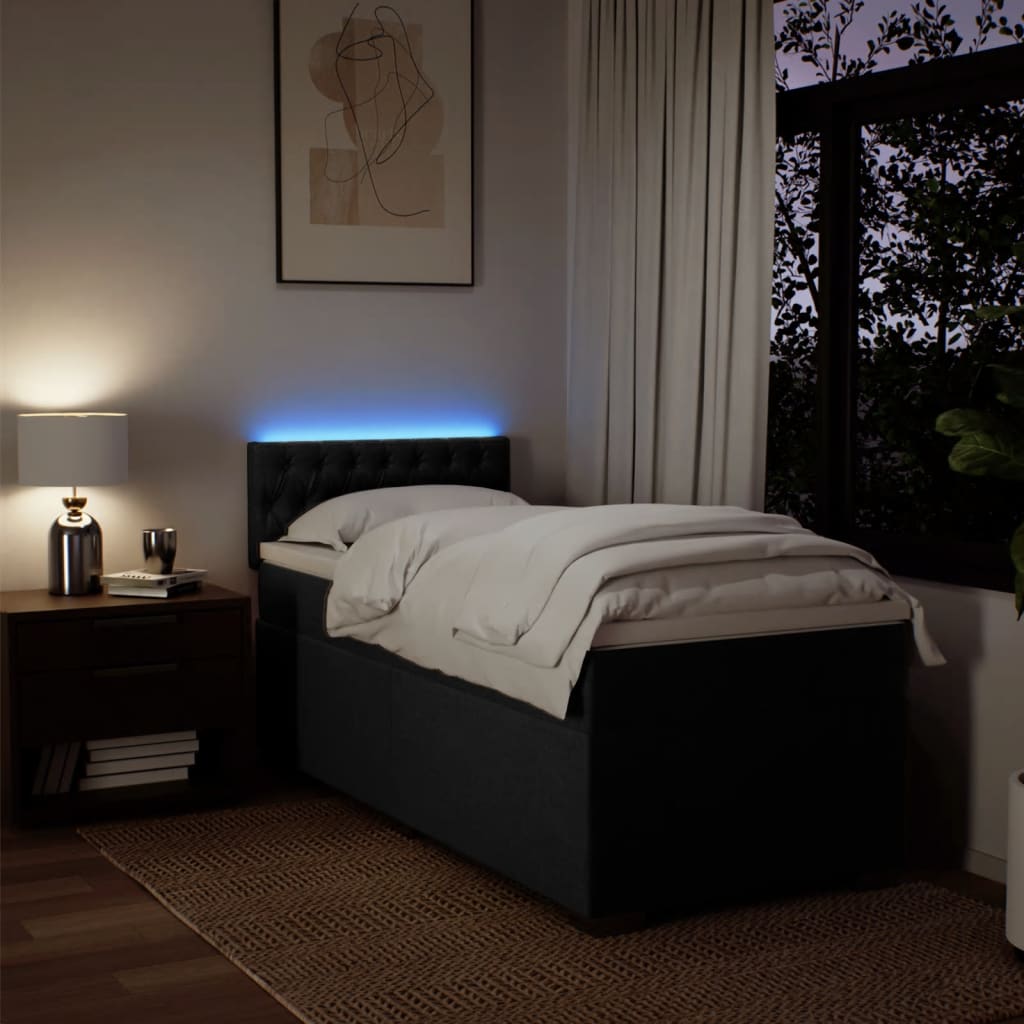 Pat box spring cu saltea, negru, 100x200 cm, textil GartenMobel Dekor