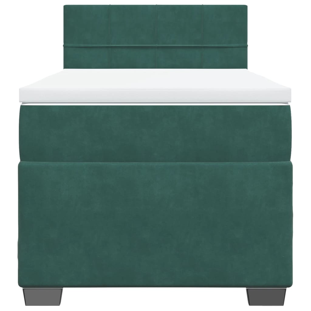 Pat box spring cu saltea, verde închis, 100x200 cm, catifea GartenMobel Dekor