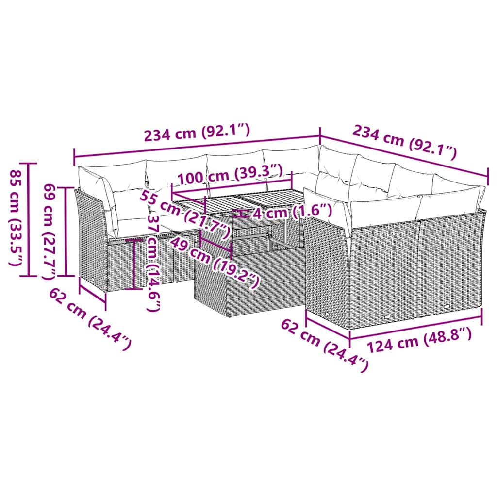 Set canapele de grădină, 9 piese, cu perne, gri, poliratan GartenMobel Dekor