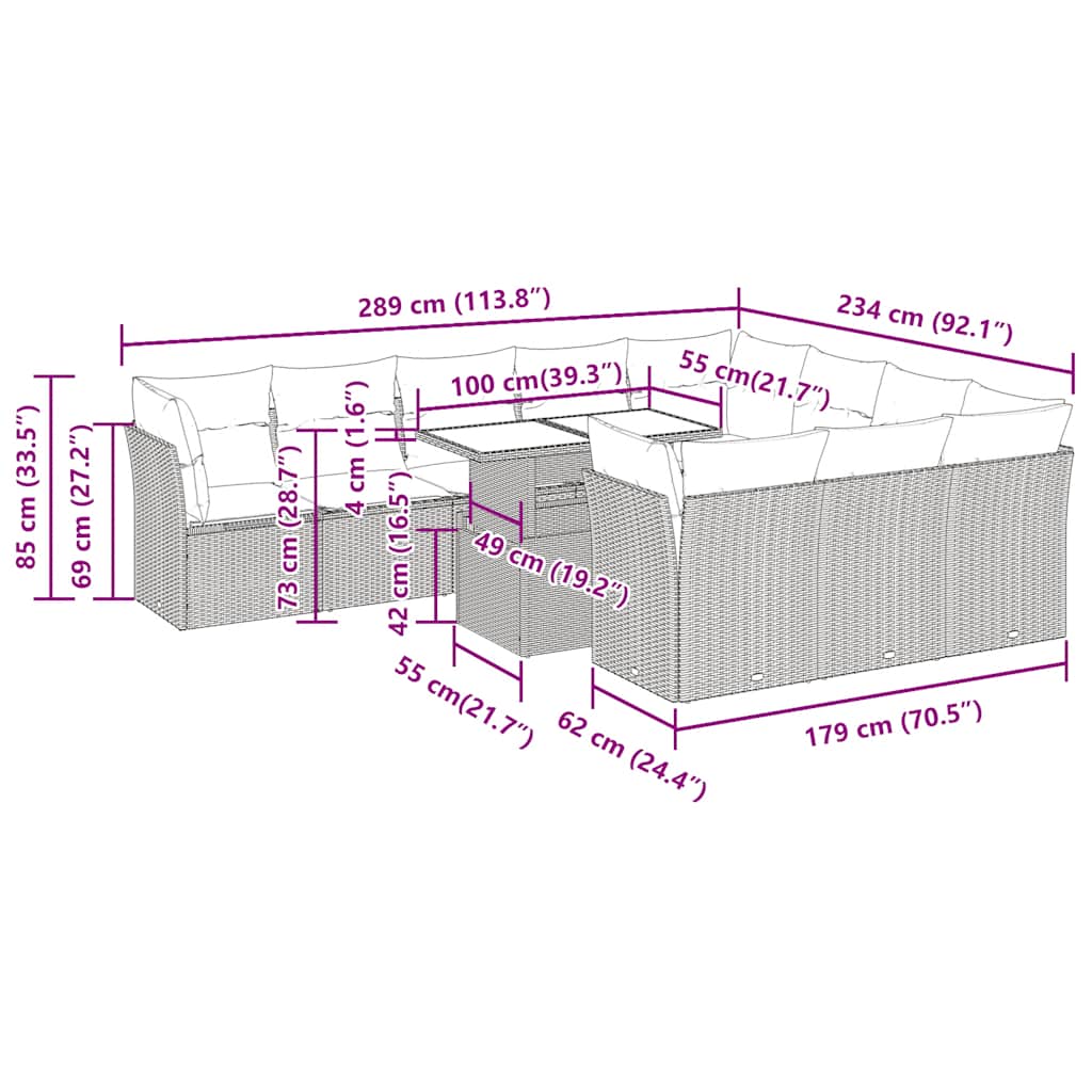 Set canapele grădină perne 11 piese, gri, poliratan/lemn acacia GartenMobel Dekor