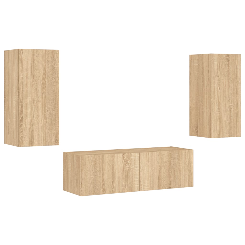 Comode TV de perete cu lumini LED, 3 piese, stejar sonoma GartenMobel Dekor