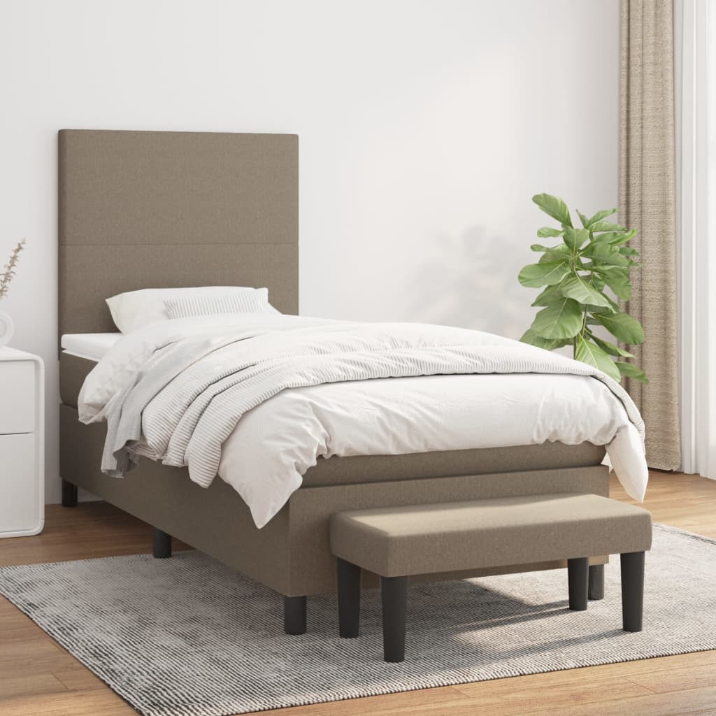 Pat box spring cu saltea, gri taupe, 100x200 cm, textil GartenMobel Dekor