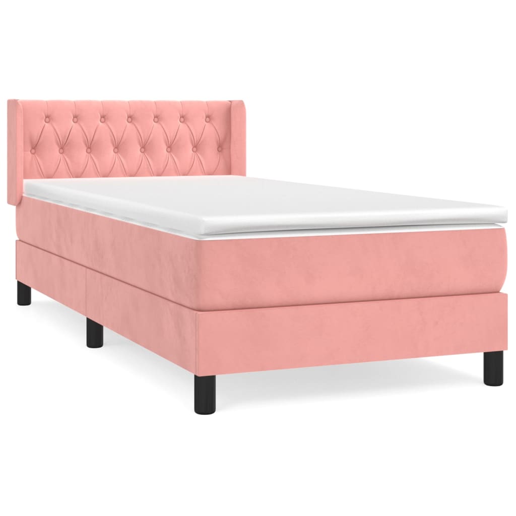 Pat box spring cu saltea, roz, 100x200 cm, catifea GartenMobel Dekor