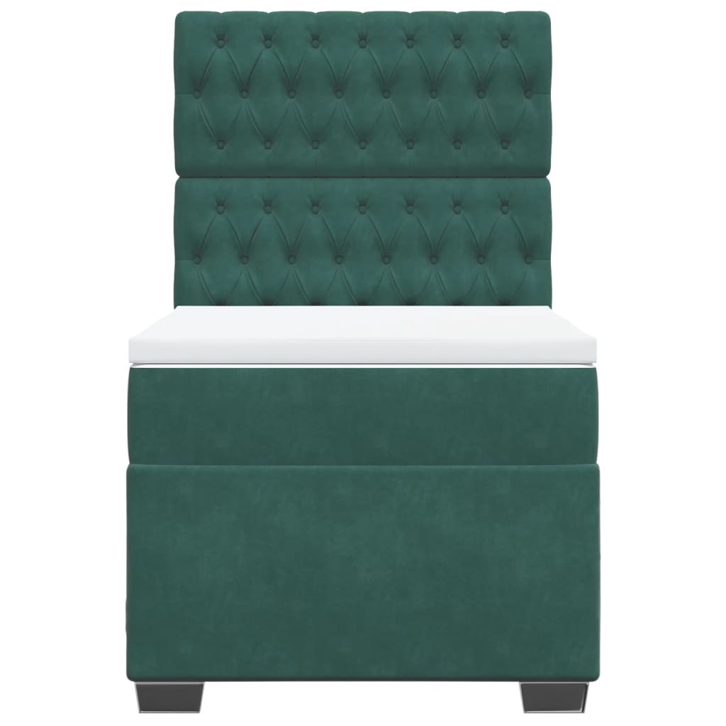 Pat box spring cu saltea, verde închis, 100x200 cm, catifea GartenMobel Dekor