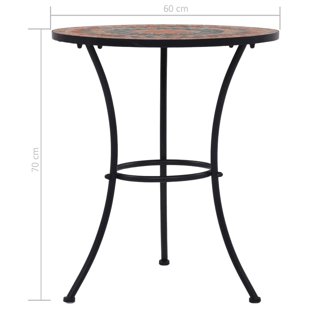 Masă de bistro mozaic, portocaliu/gri, 60 cm, ceramică GartenMobel Dekor