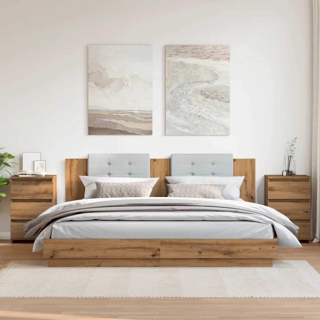 Noptiere, 2 buc., stejar artizanal 40x35x62,5 cm lemn prelucrat GartenMobel Dekor