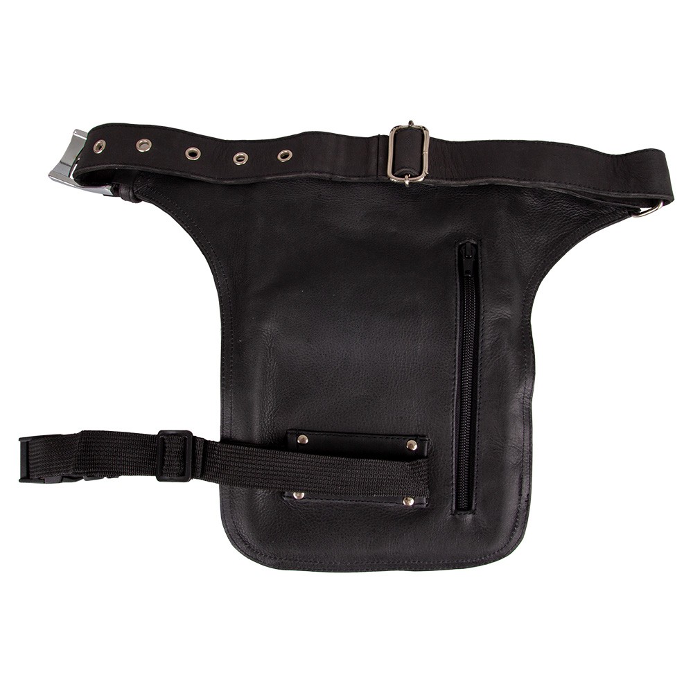 Geanta Moto pentru Coapsa W-TEC Black Heart Devil Skull Black Leather FitLine Training