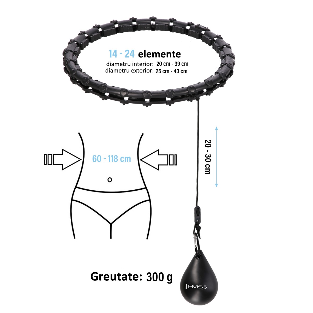 Cerc Hula Hoop cu Greutate HMS HHW02 43 cm, Negru FitLine Training