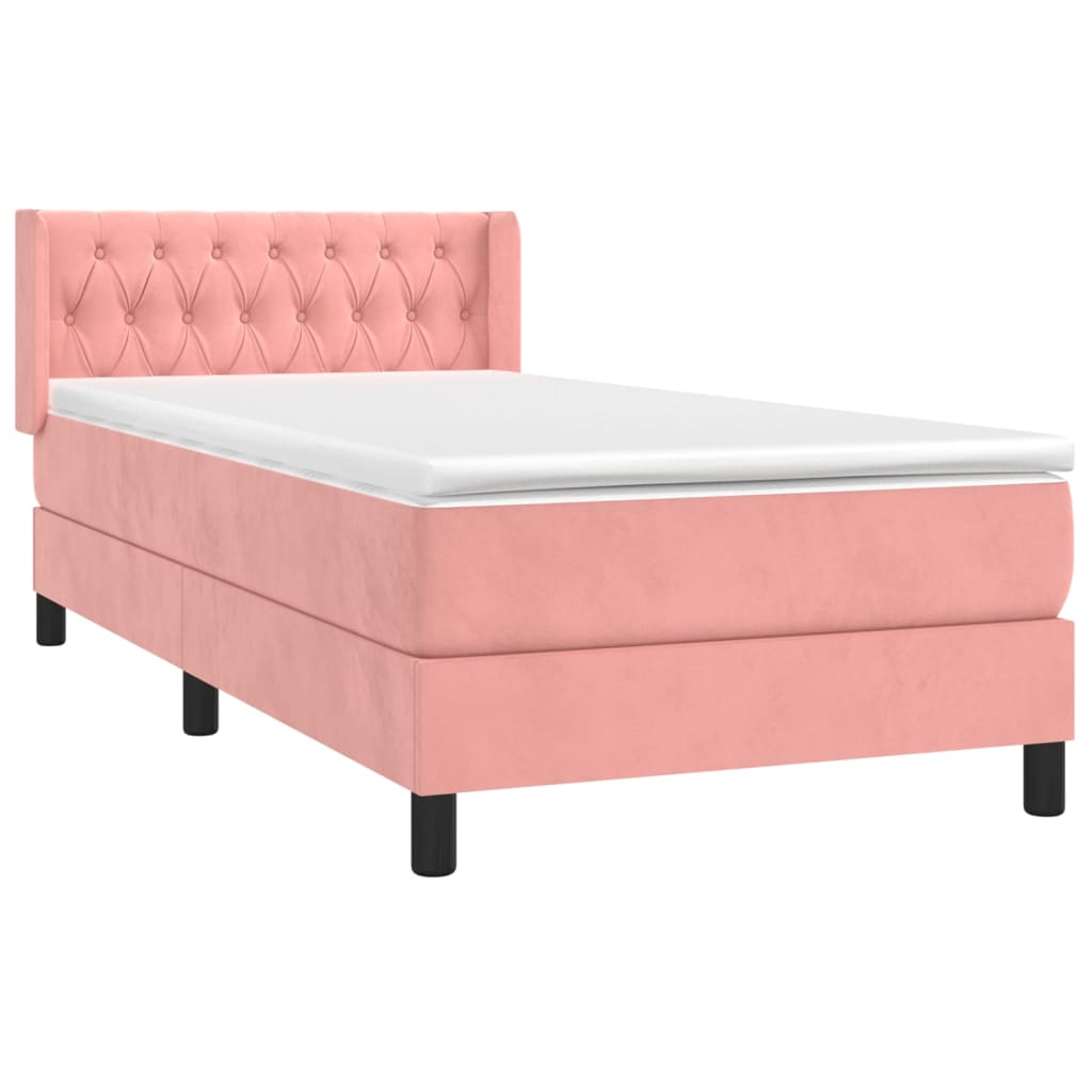 Pat box spring cu saltea, roz, 90x200 cm, catifea GartenMobel Dekor