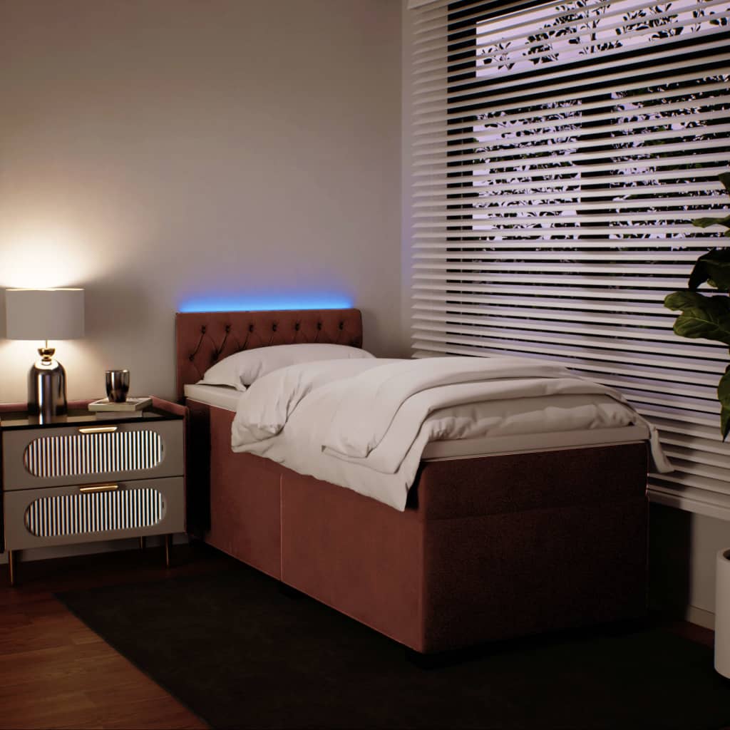 Pat box spring cu saltea, roz, 90x200 cm, catifea GartenMobel Dekor