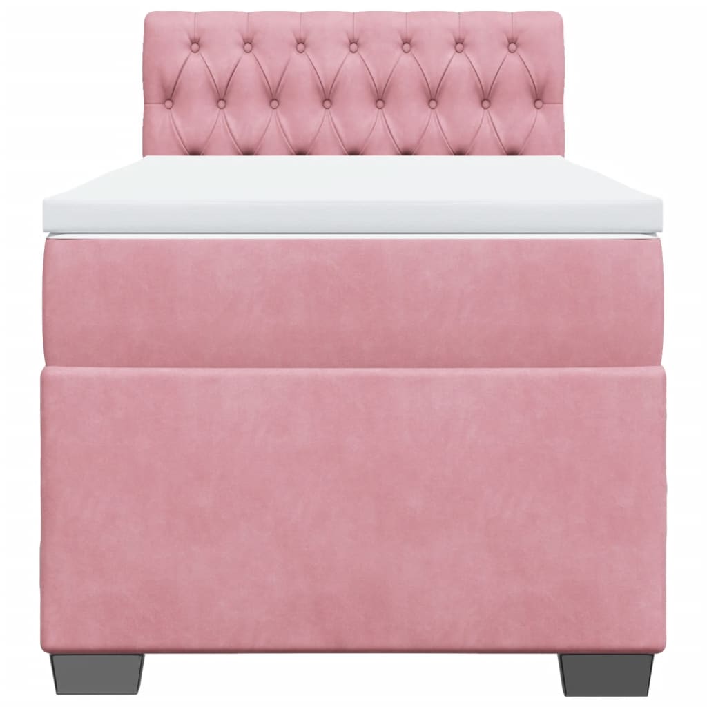 Pat box spring cu saltea, roz, 90x200 cm, catifea GartenMobel Dekor