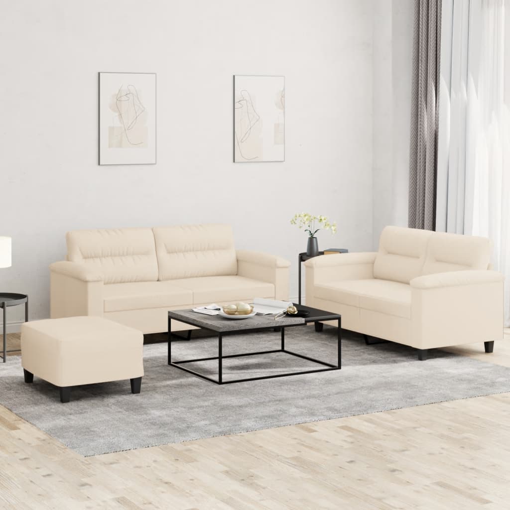 Set de canapele cu perne, 3 piese, bej, microfibră GartenMobel Dekor