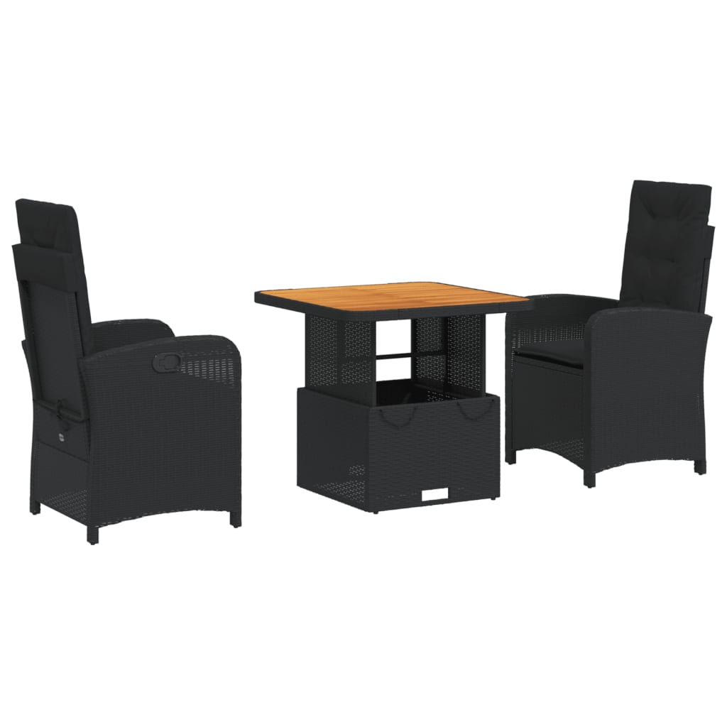 Set mobilier de grădină cu perne, 3 piese, negru, poliratan GartenMobel Dekor