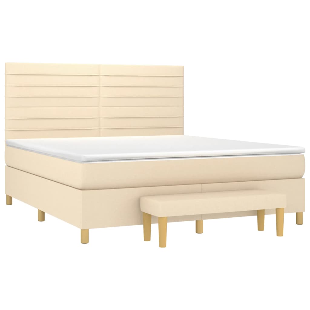 Pat box spring cu saltea, crem, 160x200 cm, material textil GartenMobel Dekor