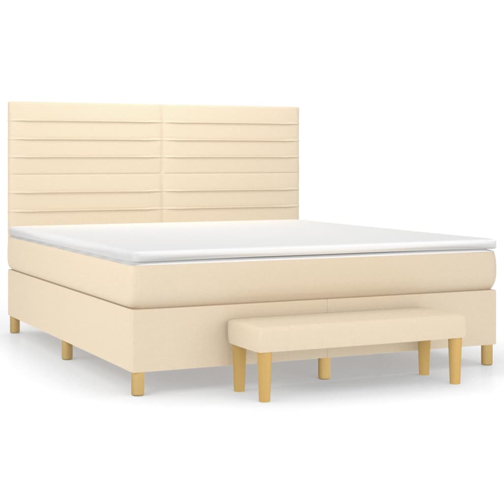 Pat box spring cu saltea, crem, 160x200 cm, material textil GartenMobel Dekor