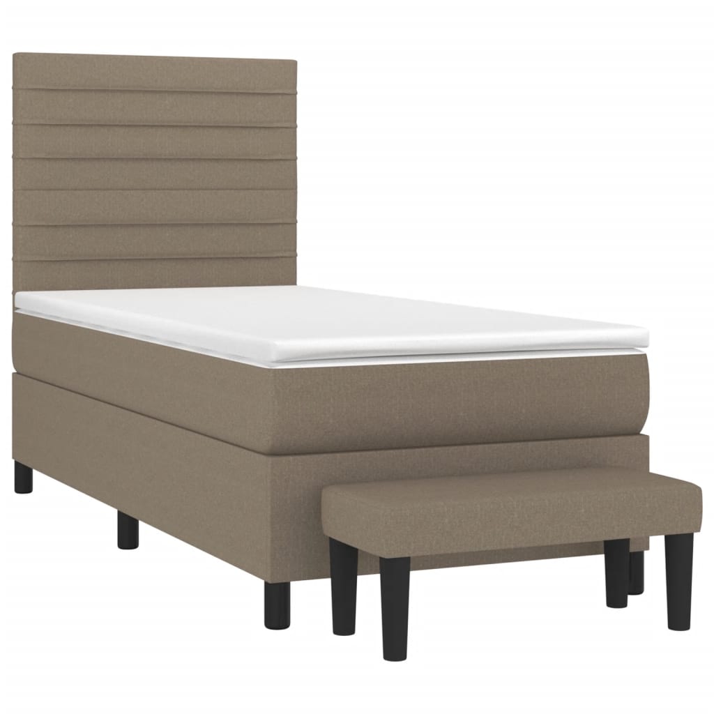 Pat box spring cu saltea, gri taupe, 90x190 cm, textil GartenMobel Dekor