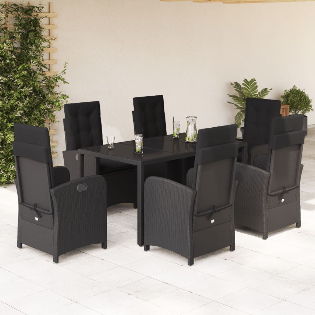 Set mobilier de grădină cu perne, 7 piese, negru, poliratan GartenMobel Dekor