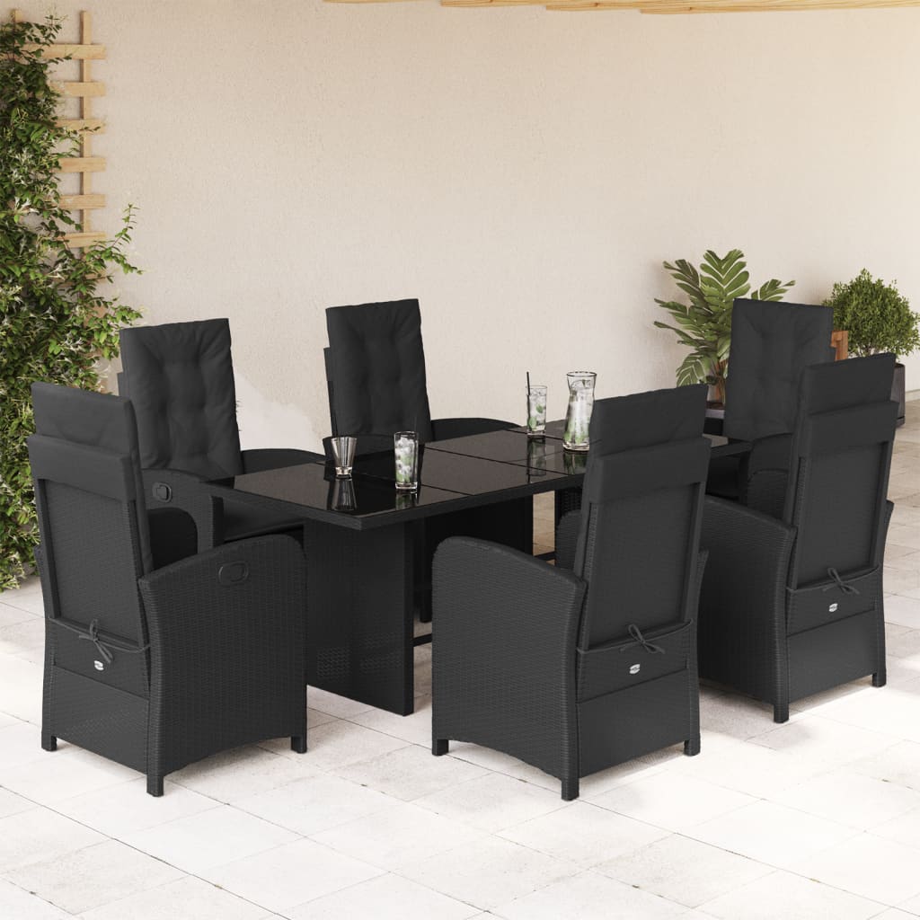 Set mobilier de grădină cu perne, 7 piese, negru, poliratan GartenMobel Dekor