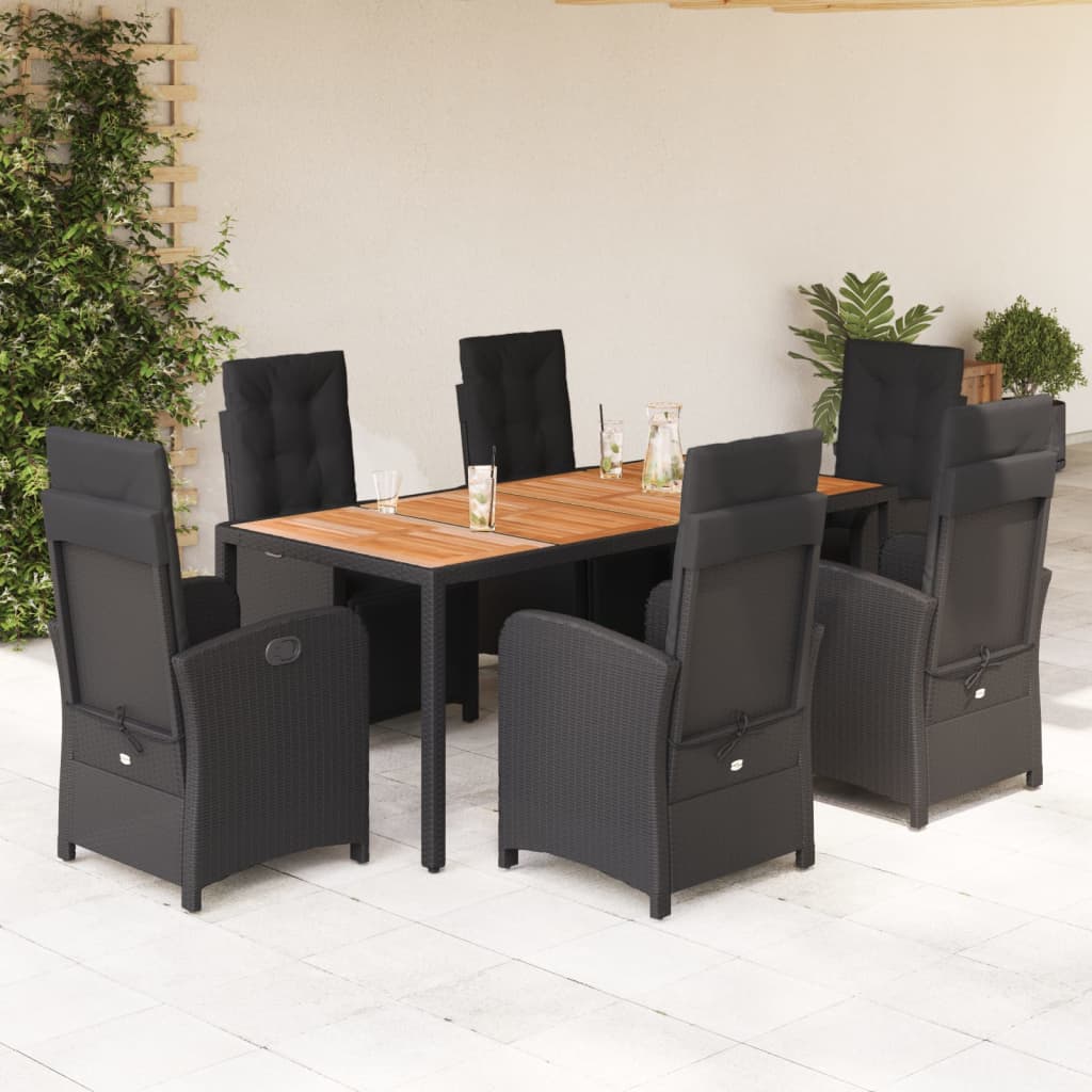Set mobilier de grădină cu perne, 7 piese, negru, poliratan GartenMobel Dekor