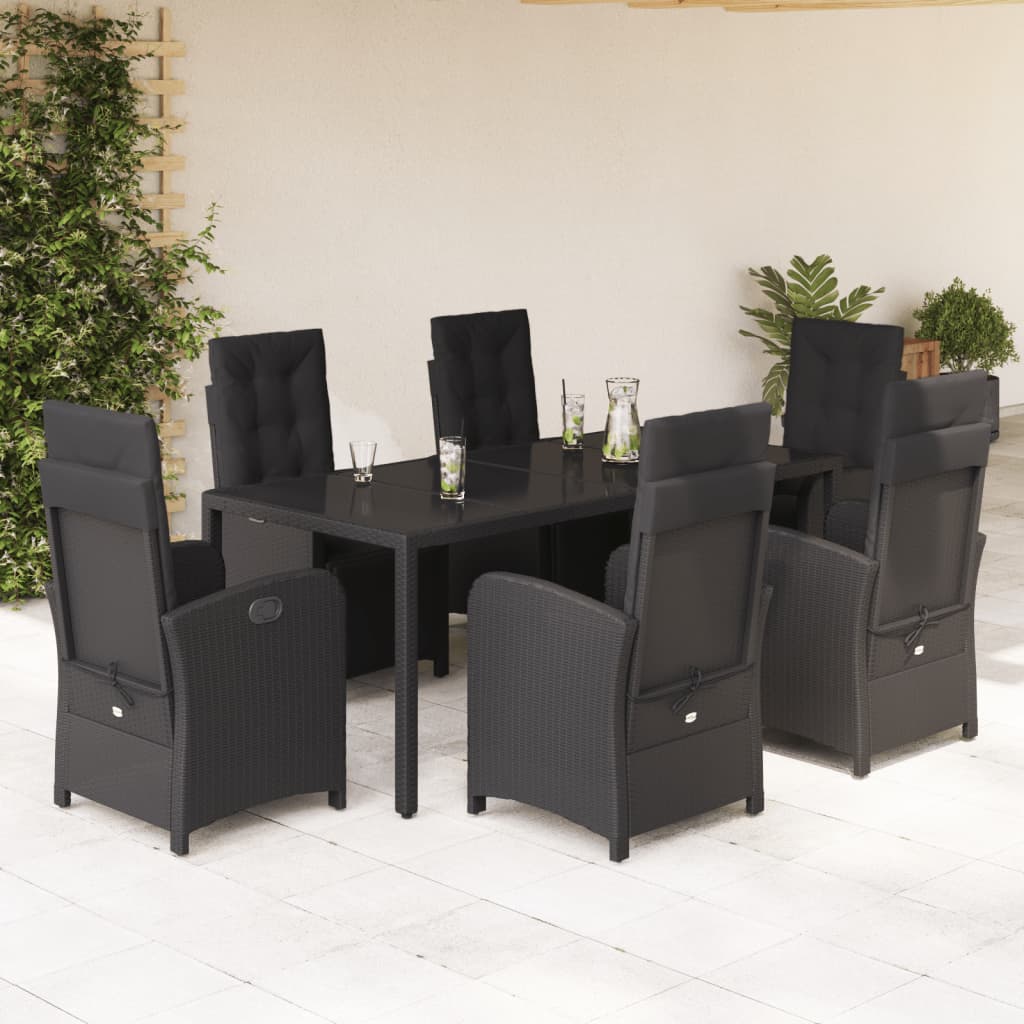 Set mobilier de grădină cu perne, 7 piese, negru, poliratan GartenMobel Dekor