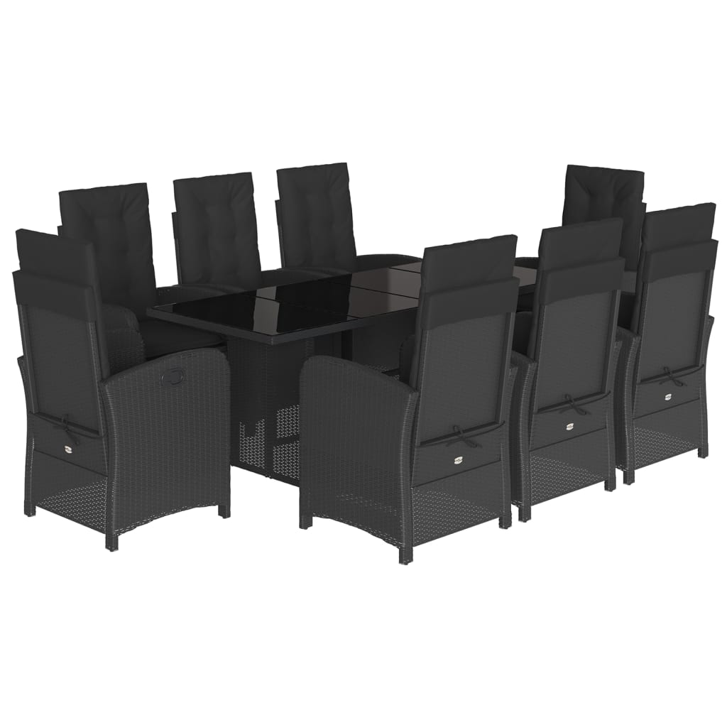Set mobilier de grădină cu perne, 9 piese, negru, poliratan GartenMobel Dekor