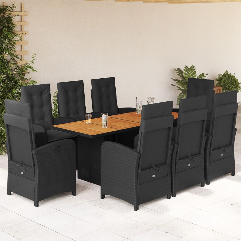 Set mobilier de grădină cu perne, 9 piese, negru, poliratan GartenMobel Dekor