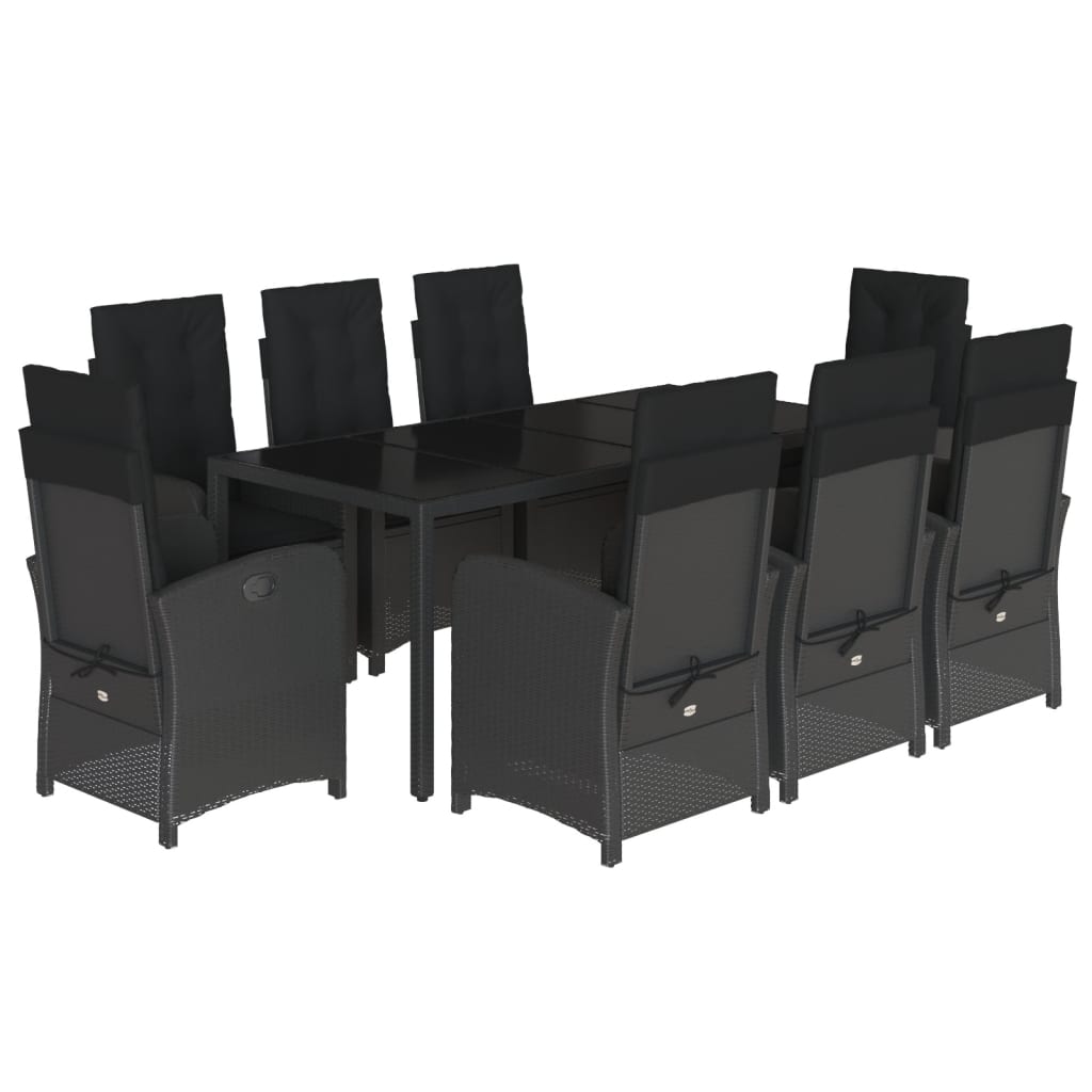Set mobilier de grădină cu perne, 9 piese, negru, poliratan GartenMobel Dekor