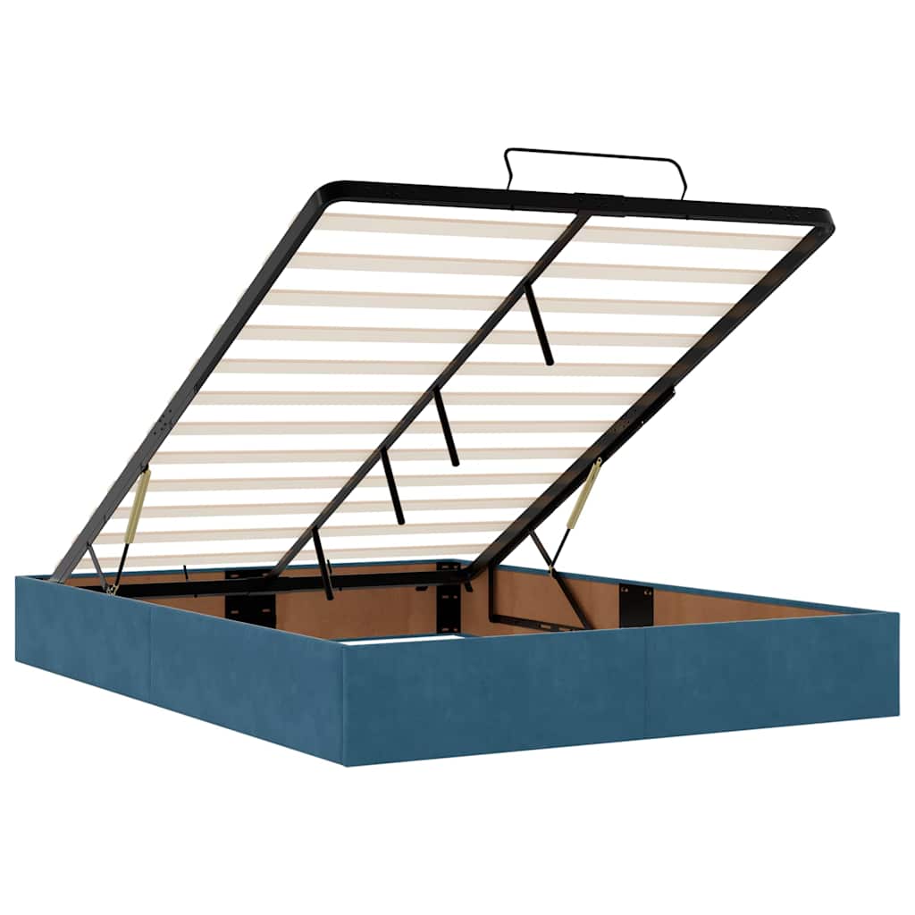 Cadru de pat otoman cu saltea Albastru închis 140x200cm catifea GartenMobel Dekor