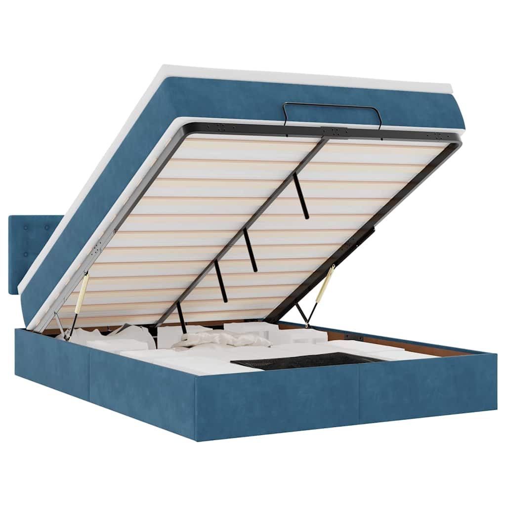 Cadru de pat otoman cu saltea Albastru închis 140x200cm catifea GartenMobel Dekor