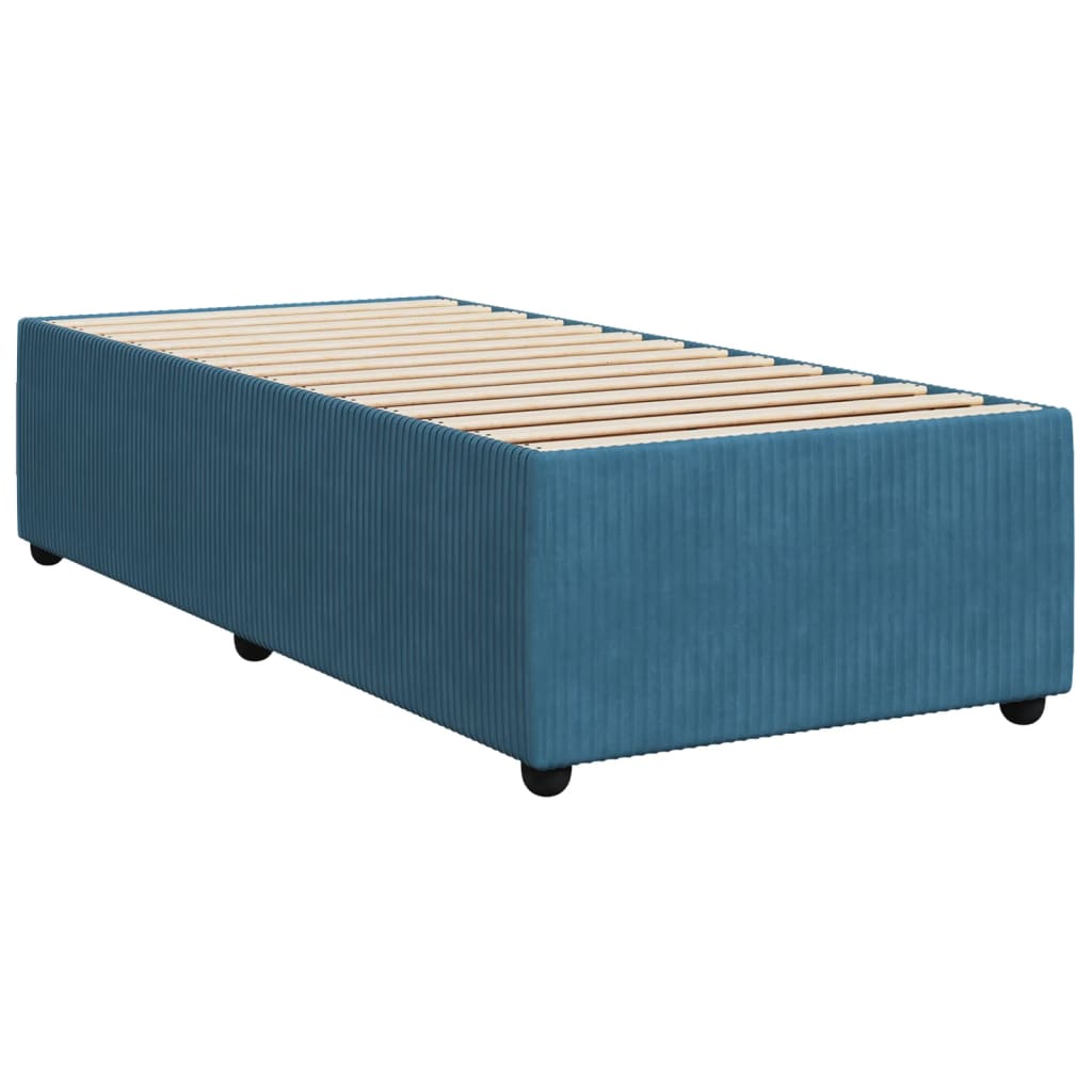 Pat box spring cu saltea, albastru, 90x190 cm, catifea GartenMobel Dekor