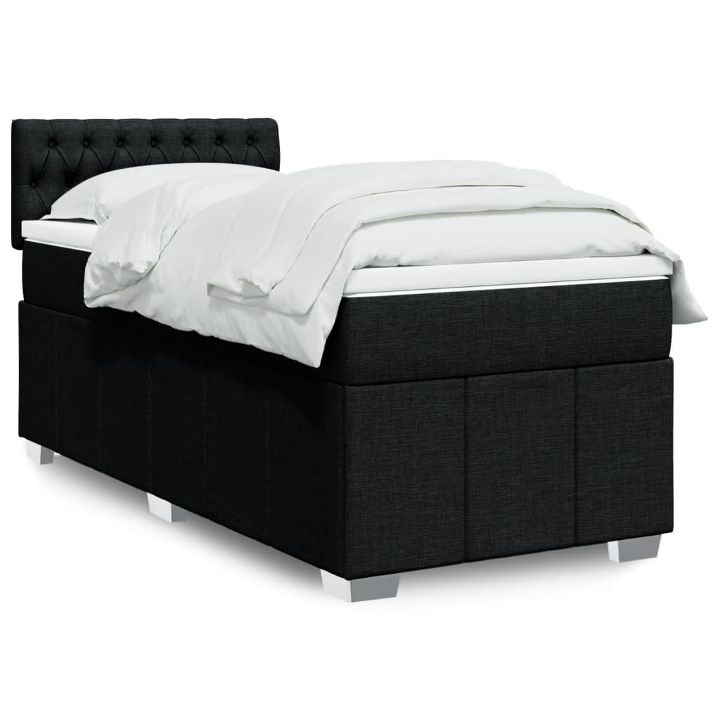 Pat box spring cu saltea, negru, 90x190 cm, textil GartenMobel Dekor