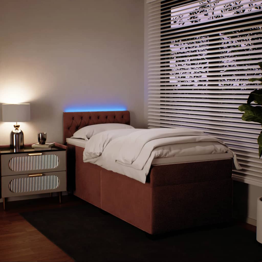 Pat box spring cu saltea, roz, 90x190 cm, catifea GartenMobel Dekor