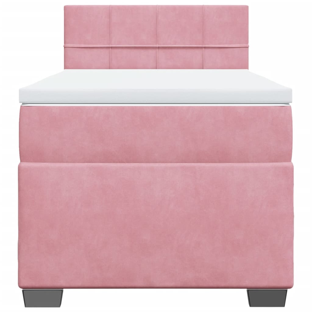 Pat box spring cu saltea, roz, 90x190 cm, catifea GartenMobel Dekor