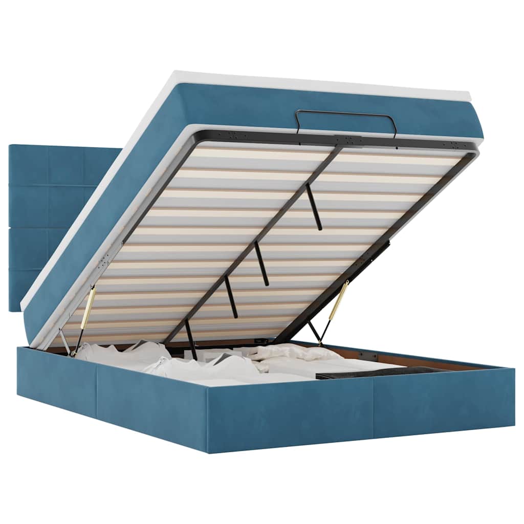 Cadru pat otoman cu saltele Albastru închis 140x200cm catifea GartenMobel Dekor