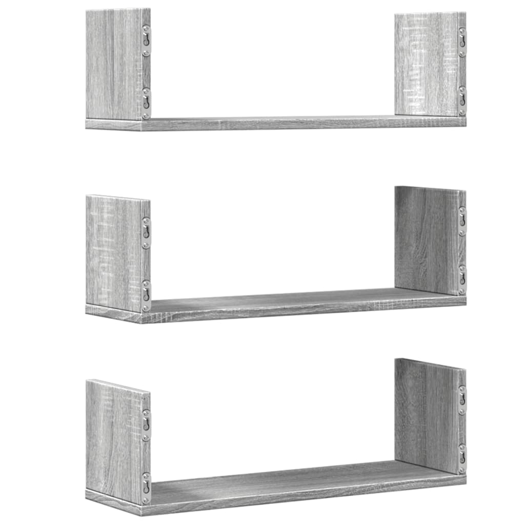 Rafturi de perete 3 buc. gri sonoma 58x18x18 cm lemn prelucrat GartenMobel Dekor