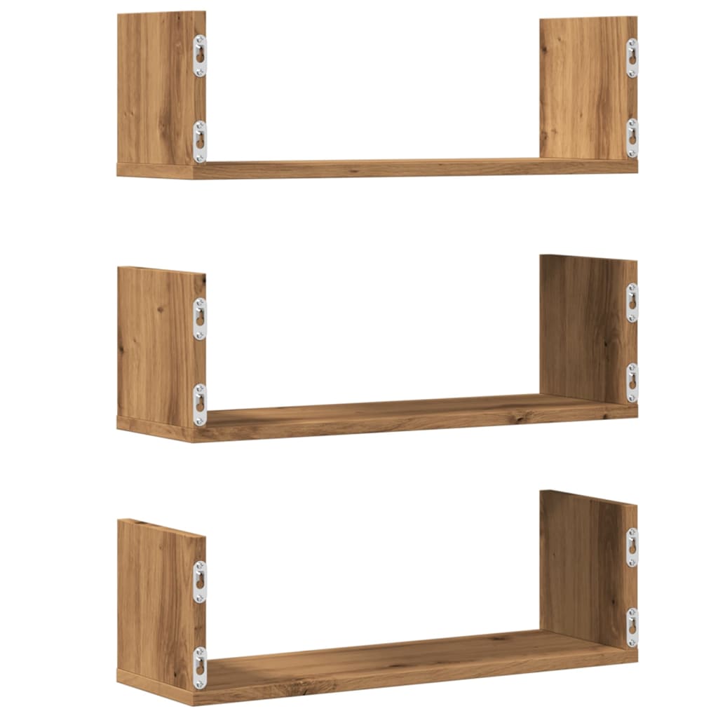 Rafturi perete 3buc. stejar artizanal 58x18x18cm lemn prelucrat GartenMobel Dekor