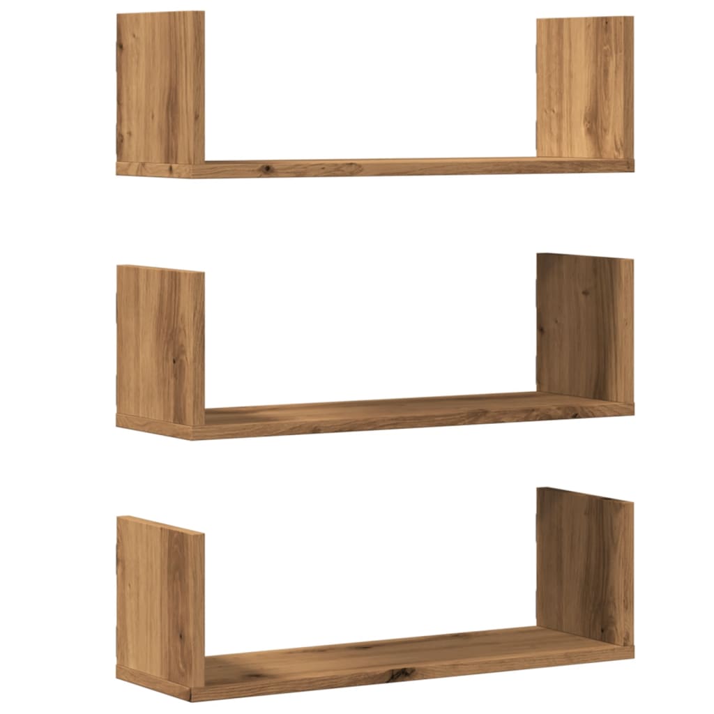 Rafturi perete 3buc. stejar artizanal 58x18x18cm lemn prelucrat GartenMobel Dekor