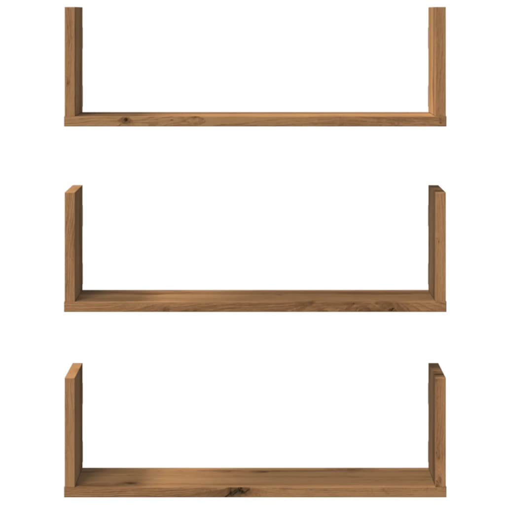 Rafturi perete 3buc. stejar artizanal 58x18x18cm lemn prelucrat GartenMobel Dekor