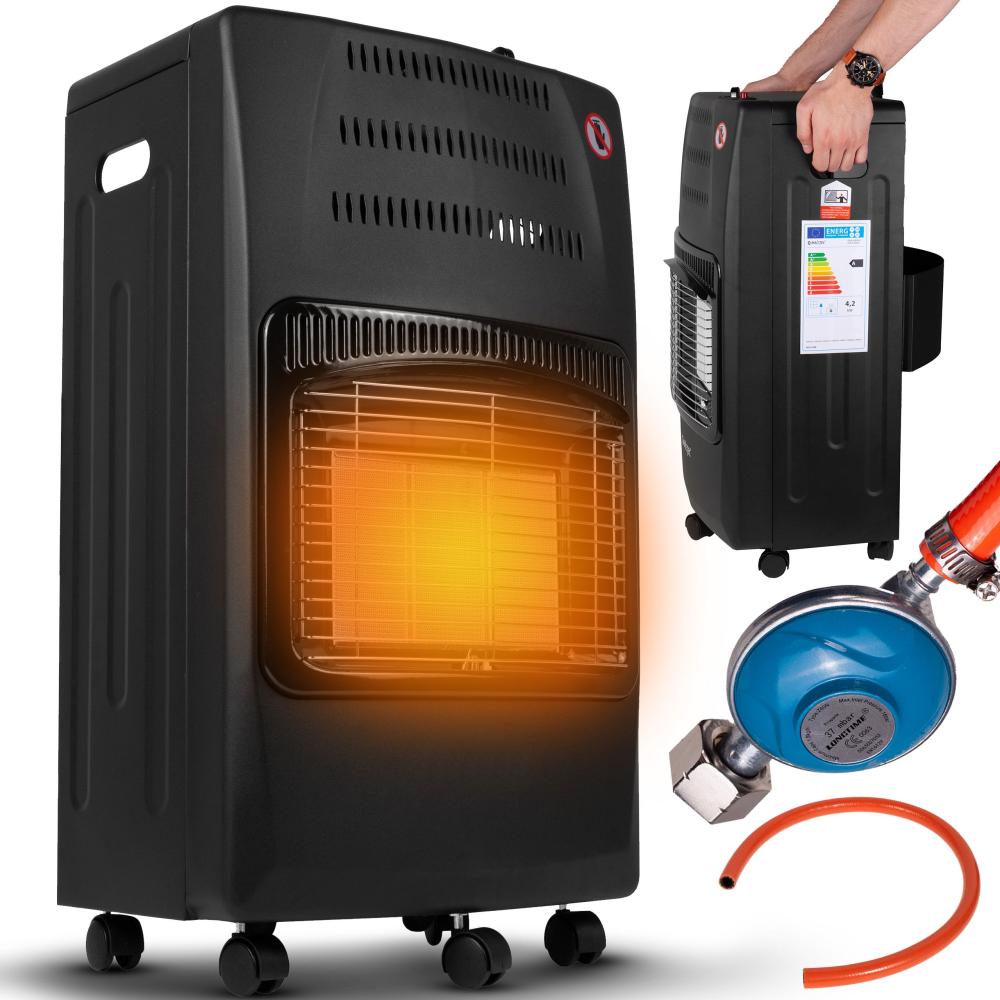 RESIGILATA - Soba pe Gaz Butelie GPL Pliabila, 3 Trepte Incalzire, Putere 4200W, Portabila pe Roti, Aprindere Automata, Incalzitor Ceramic, Regulator si Furtun Gaz