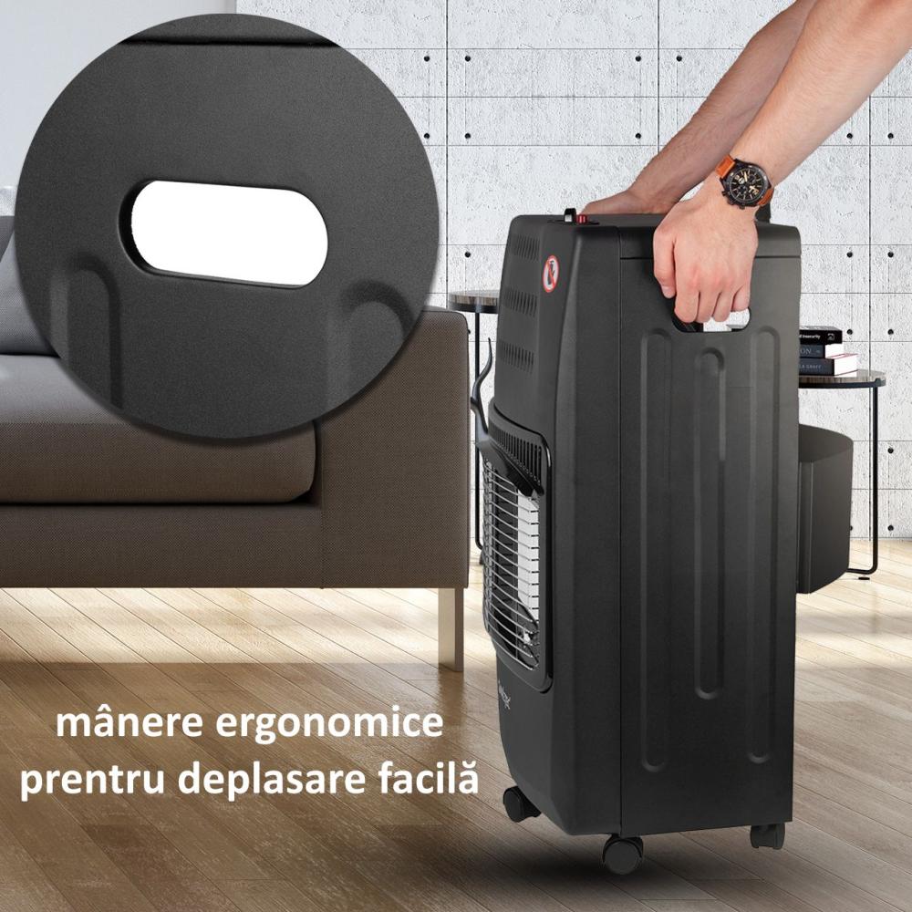 RESIGILATA - Soba pe Gaz Butelie GPL Pliabila, 3 Trepte Incalzire, Putere 4200W, Portabila pe Roti, Aprindere Automata, Incalzitor Ceramic, Regulator si Furtun Gaz