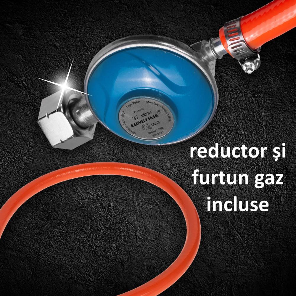 RESIGILATA - Soba pe Gaz Butelie GPL Pliabila, 3 Trepte Incalzire, Putere 4200W, Portabila pe Roti, Aprindere Automata, Incalzitor Ceramic, Regulator si Furtun Gaz