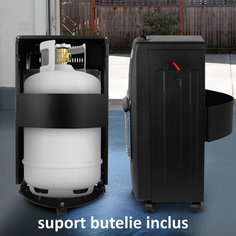 RESIGILATA - Soba pe Gaz Butelie GPL Pliabila, 3 Trepte Incalzire, Putere 4200W, Portabila pe Roti, Aprindere Automata, Incalzitor Ceramic, Regulator si Furtun Gaz